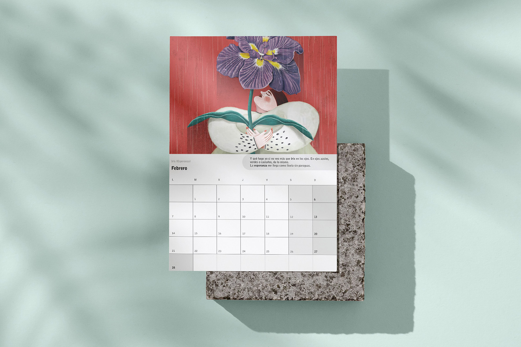 Calendario con ilustraciones de mujeres y flores