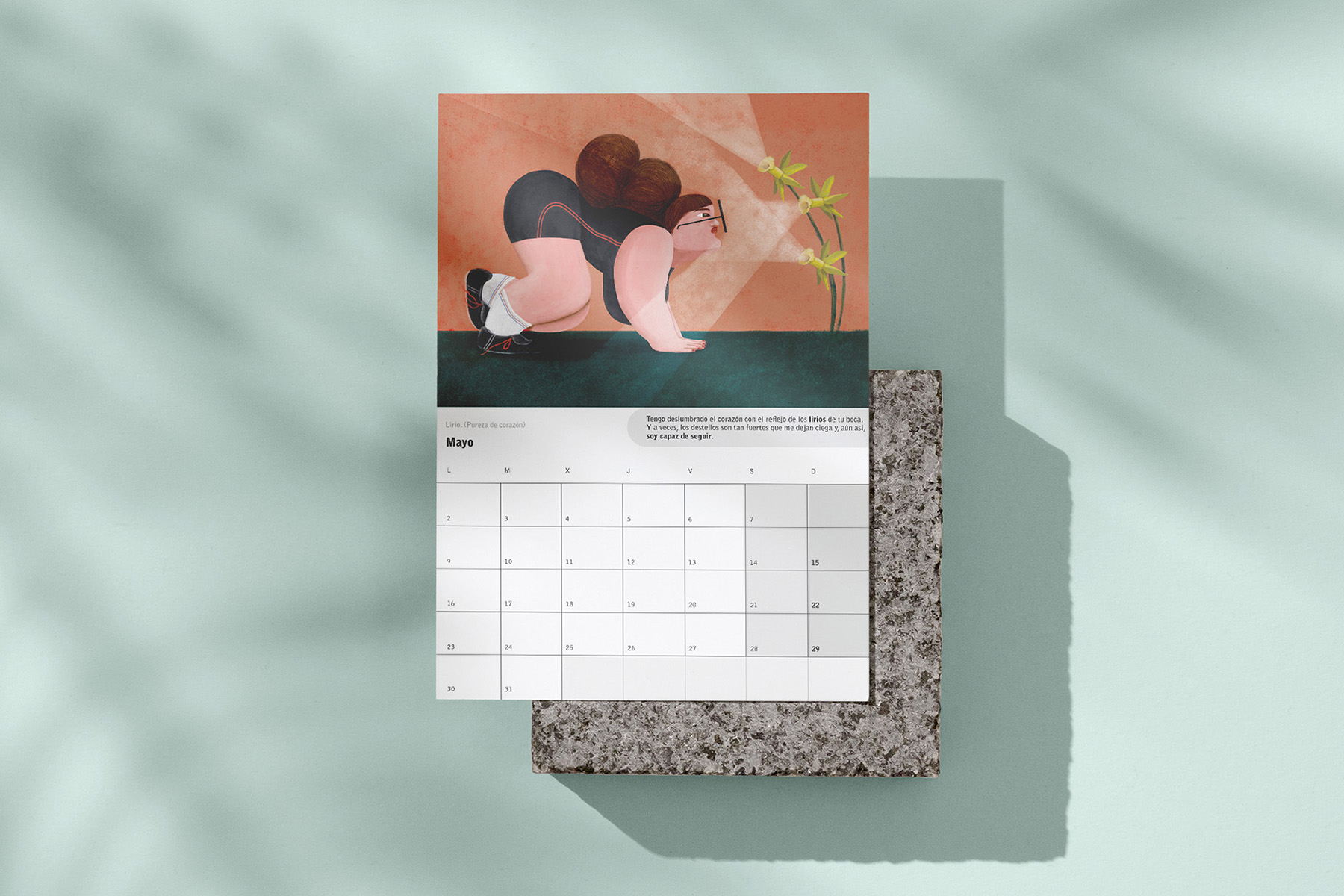 Calendario con ilustraciones de mujeres y flores