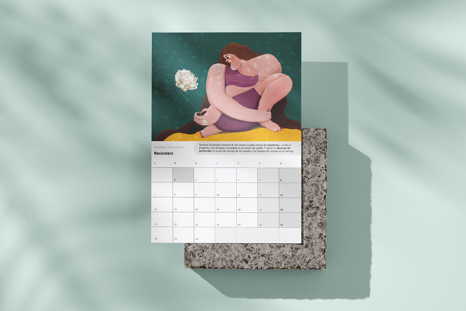 Calendario con ilustraciones de mujeres y flores