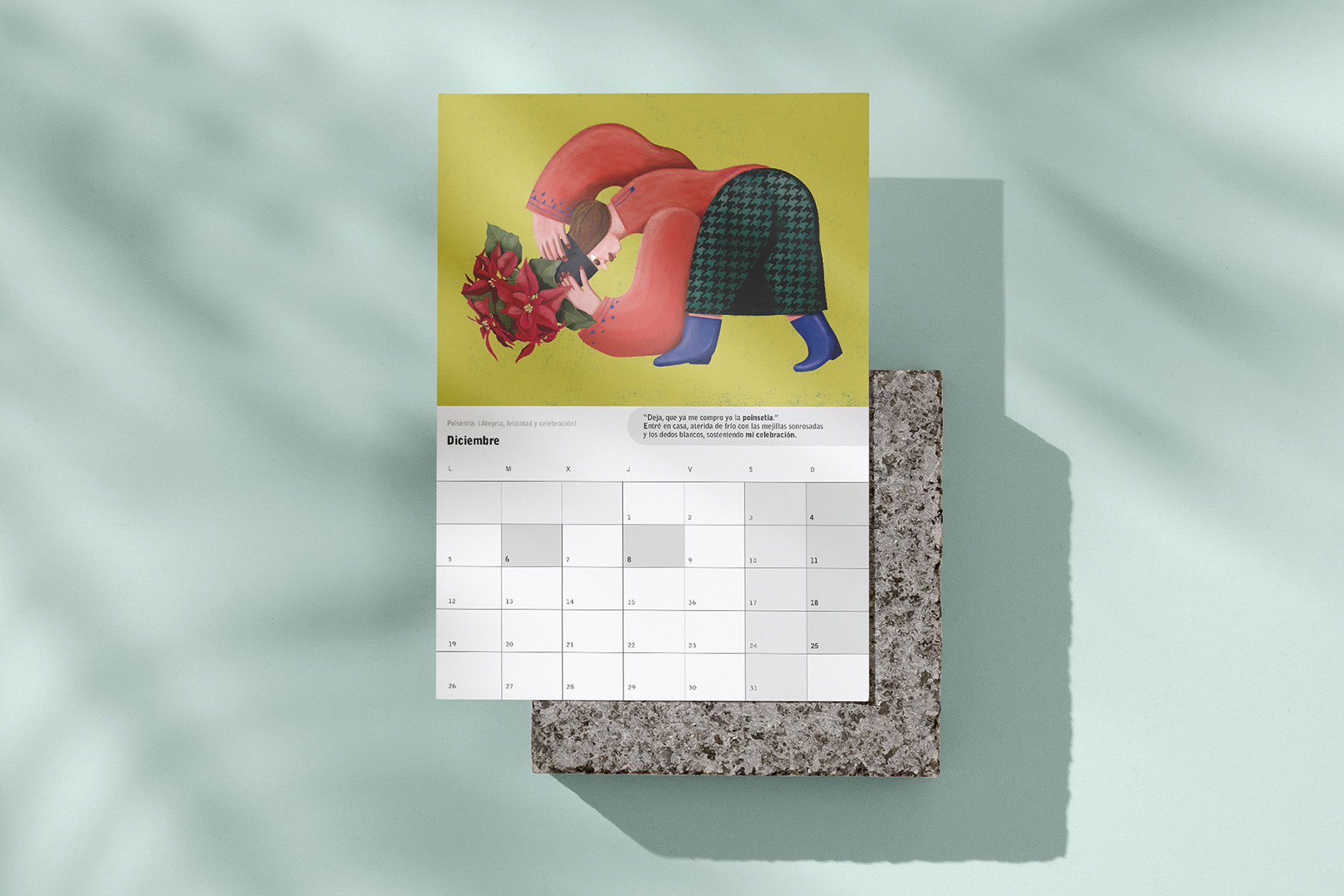 Calendario con ilustraciones de mujeres y flores