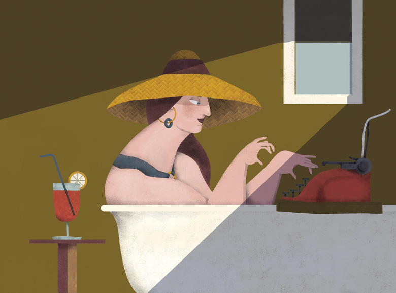 Illustration of a woman working in summer