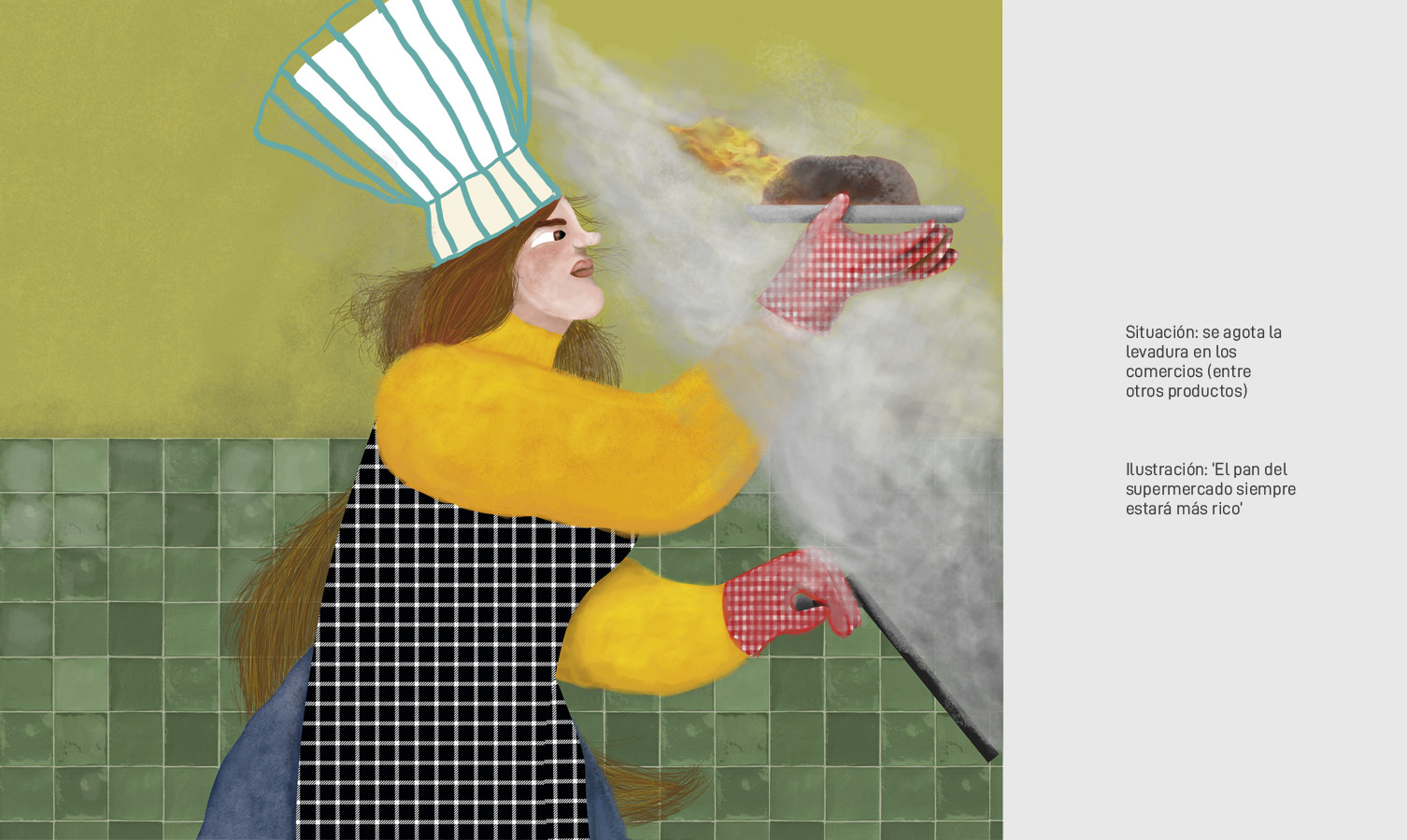 Ilustración mujer panadera cocinando pan en casa