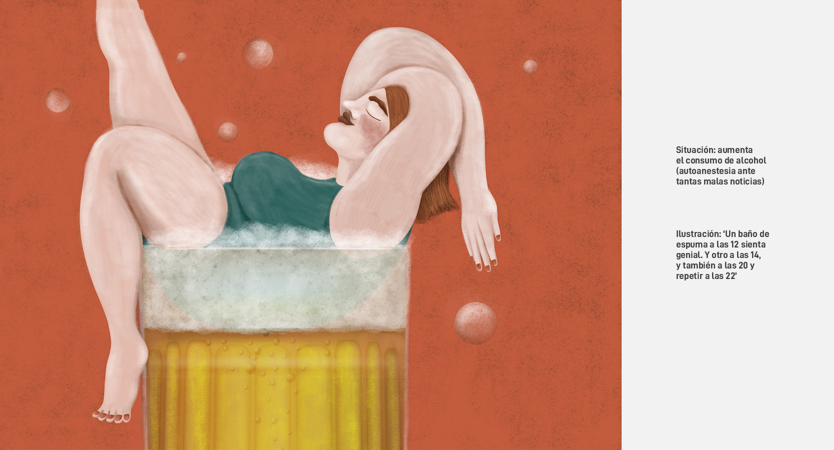 Ilustración de mujer bañándose en cerveza