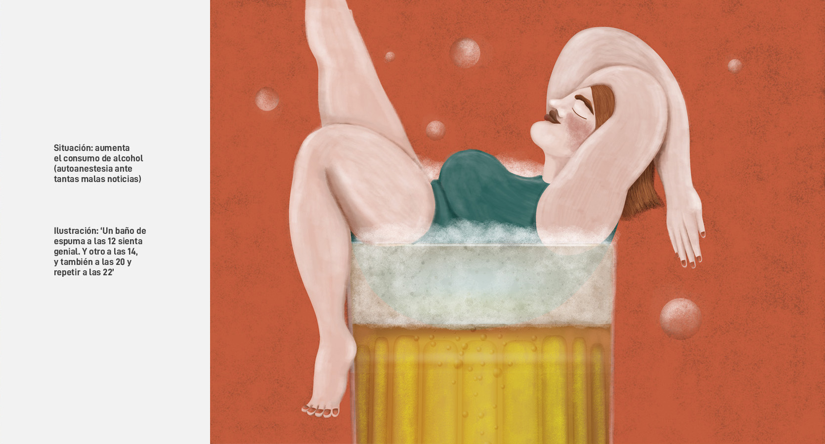 Ilustración de mujer bañándose en cerveza
