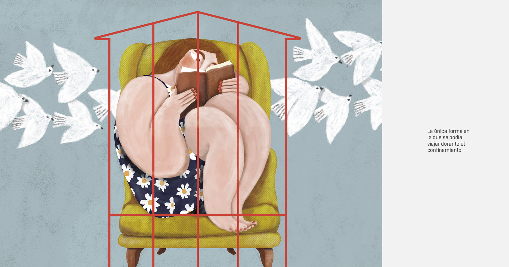 Ilustración de mujer leyendo durante el confinamiento