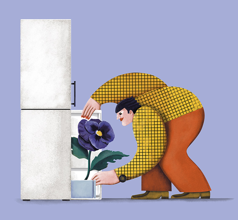 Ilustración editorial para la memoria de sostenibilidad de Ecolec sobre electrodomésticos y plantas