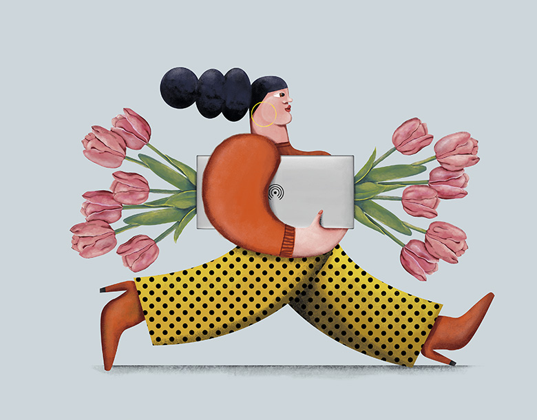 Ilustración editorial para la memoria de sostenibilidad de Ecolec sobre electrodomésticos y plantas