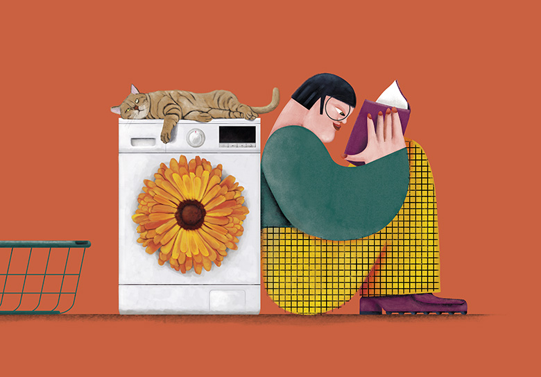Ilustración editorial para la memoria de sostenibilidad de Ecolec sobre electrodomésticos y plantas