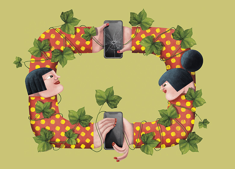Ilustración editorial para la memoria de sostenibilidad de Ecolec sobre electrodomésticos y plantas