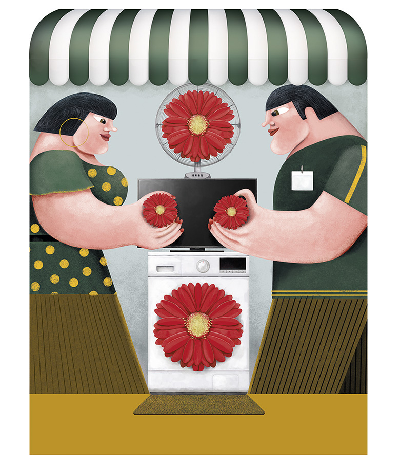 Ilustración editorial para la etiqueta para las greeshops españolas de la Fundación Ecolec.