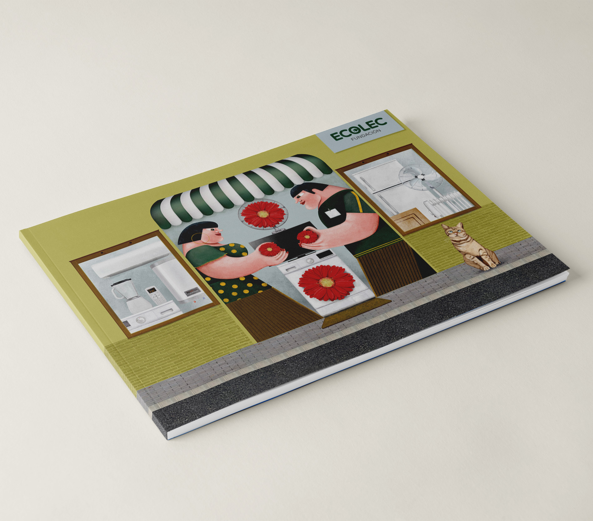 Integración de la etiqueta de las greenshop como portada de un calendario de empresa.