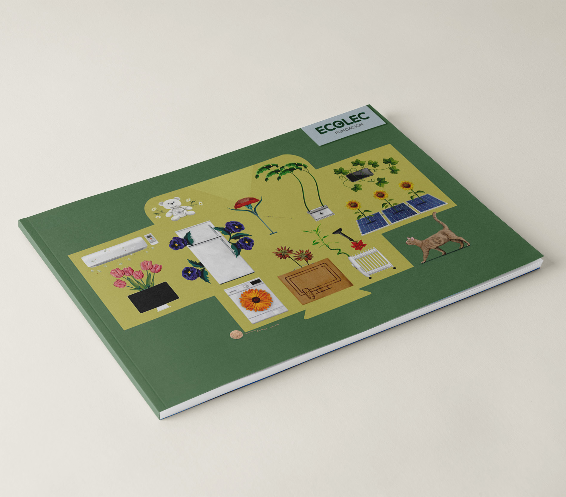 Ilustración para la contraportada de un calendario de empresa con todos los electrodomésticos ilustrados en su interior.