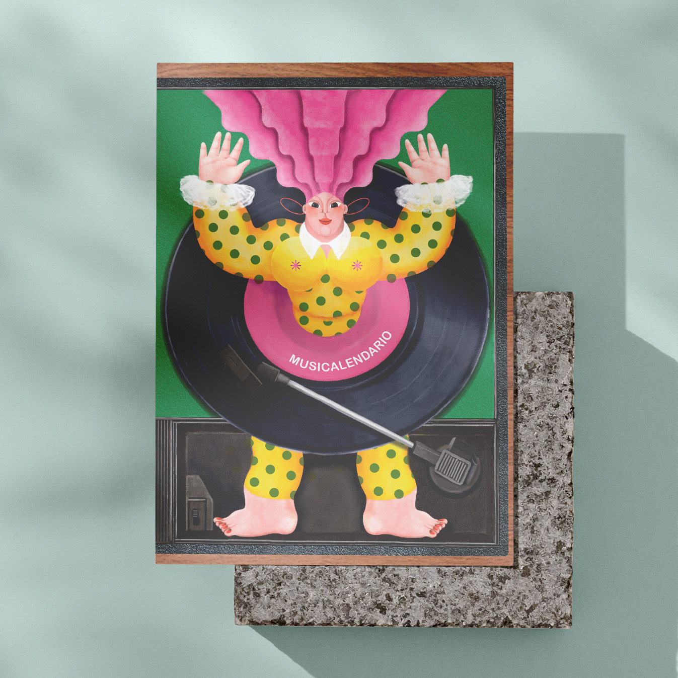 Ilustración de mujer y tocadiscos