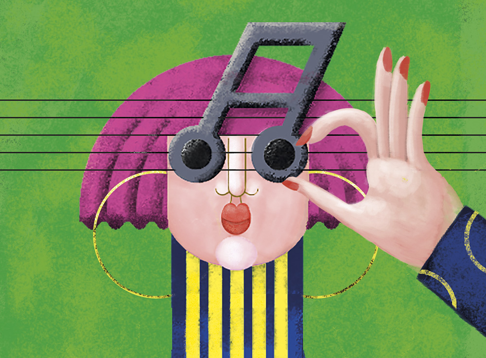 Ilustración de mujer melómana, amante de la música